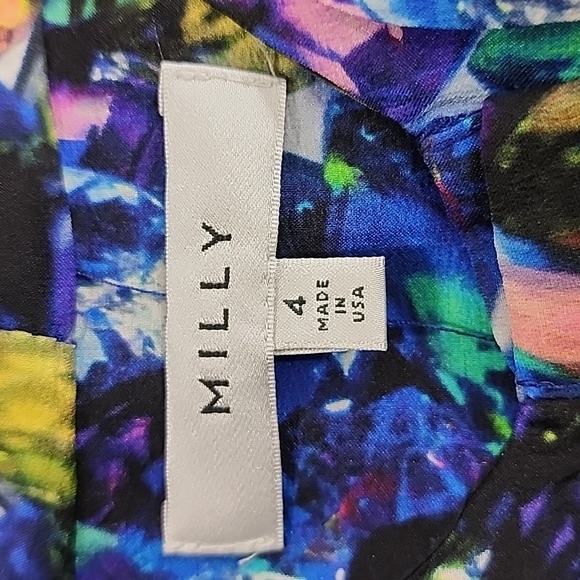 MILLY Silk Jewel-Print Tie-Neck Blouse  blue multicolor Size 4‎ Small - Picture 9 of 15